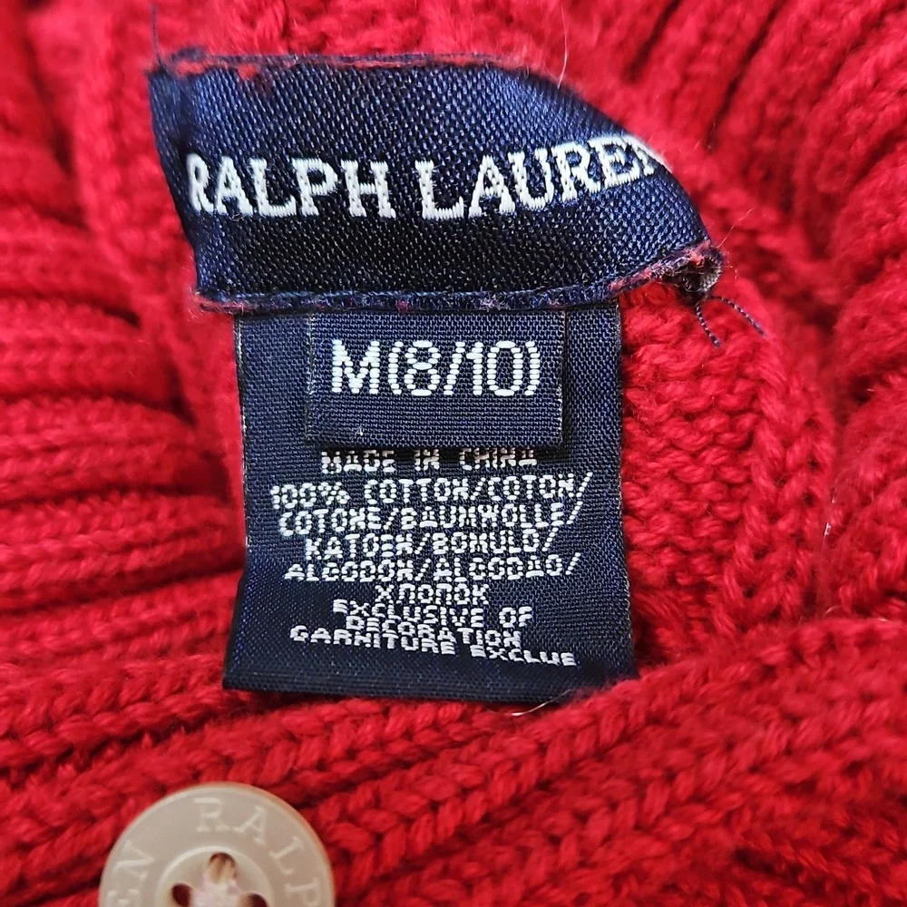 Ralph Lauren Girls Cable Knit Sweater Dress Red Size M/8/10 Short Sleeve Holiday